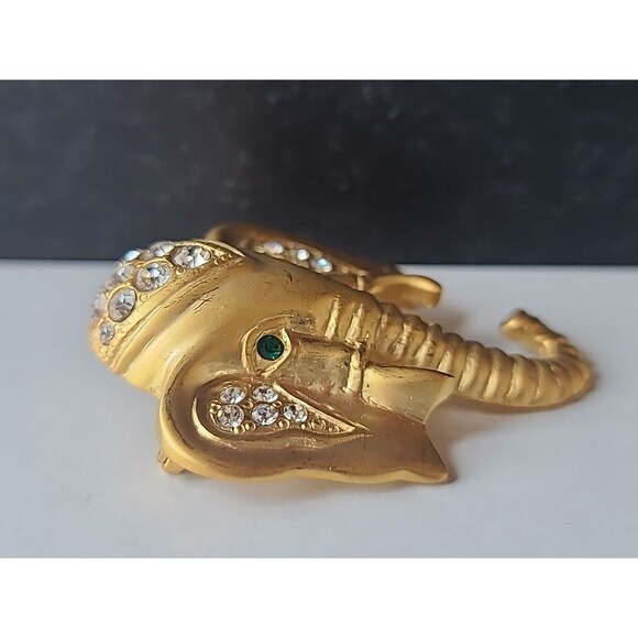 Ornate Rhinestone Elephant Head Shaped Brooch Vintage Costume Jewelry - Picture 4 of 10